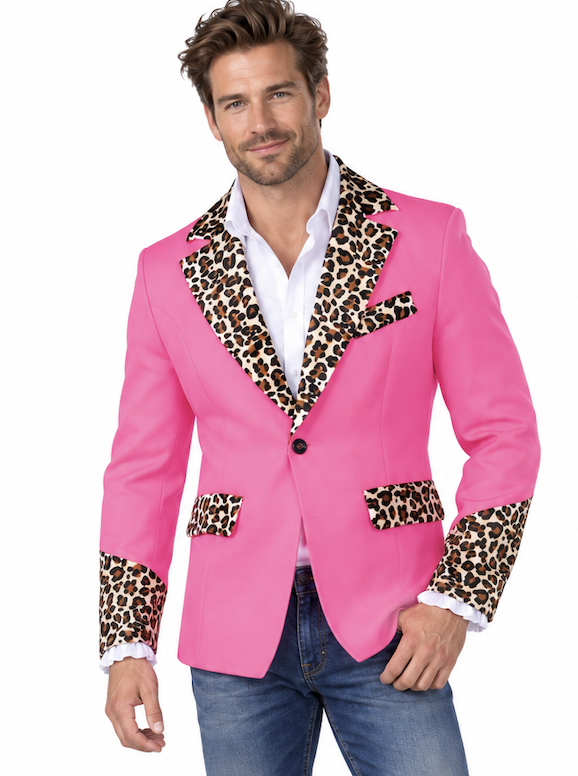 Roze Pimp Colbert Heren met Panterprint - Foute Party & Carnaval Jasje