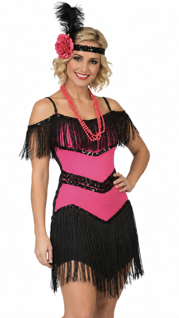 🔥 OUTLET 🔥 Charleston Jurk Roze Dames met Hoofddeksel - Jaren 20 Flapper Dress & Great Gatsby Kostuum