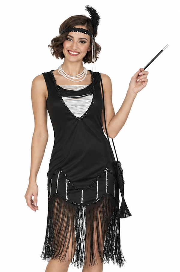 🔥 OUTLET 🔥 Charleston Jurk Zwart & Zilver Dames - Jaren 20 Flapper Dress & Great Gatsby Kostuum