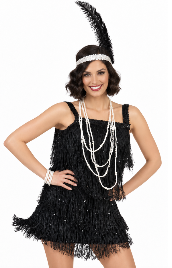 🔥 OUTLET 🔥 Fannie Fringe Charleston Jurkje – Zwart Roaring 20s Flapper Jurk
