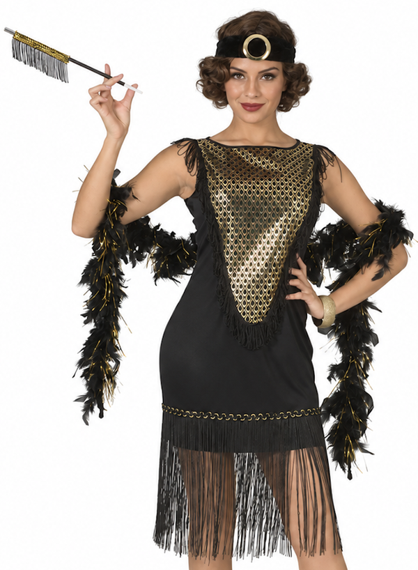 Great Gatsby Flapper Jurk Zwart & Goud – Roaring 20s Charleston Jurk