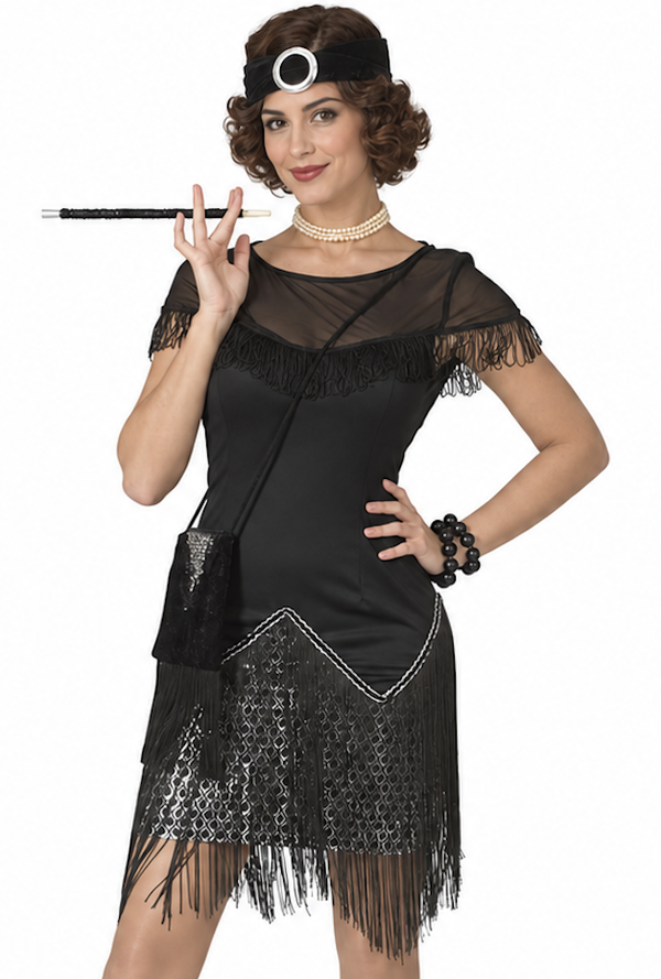Great Gatsby Charleston Kostuum Zwart & Zilver