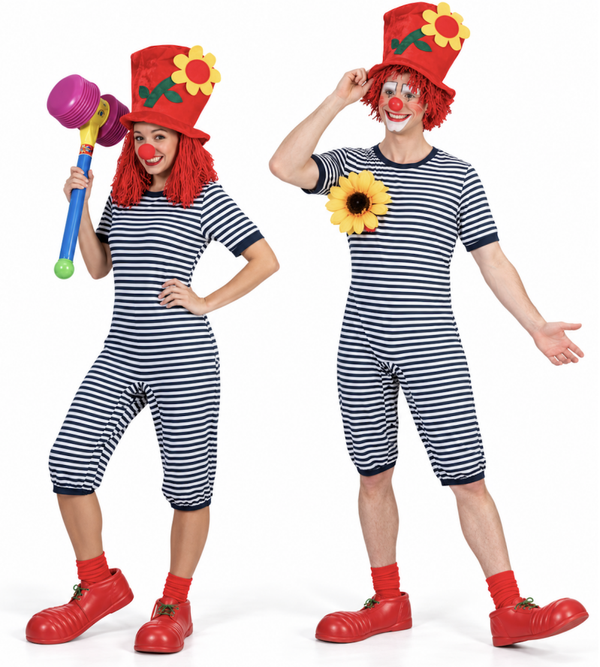 🔥 OUTLET 🔥 Retro Badpak Blauw/Wit Gestreept – Oud-Hollandse Badkleding (Jaren '20 & Clown Kostuum)