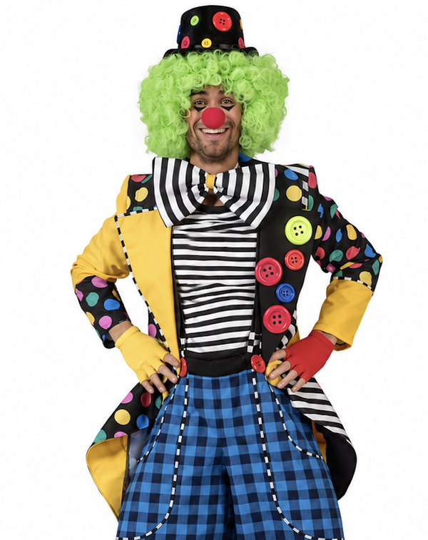 Clownsjas Brian met Gestreepte Strik Heren – Kleurrijke Circus Clown Jas