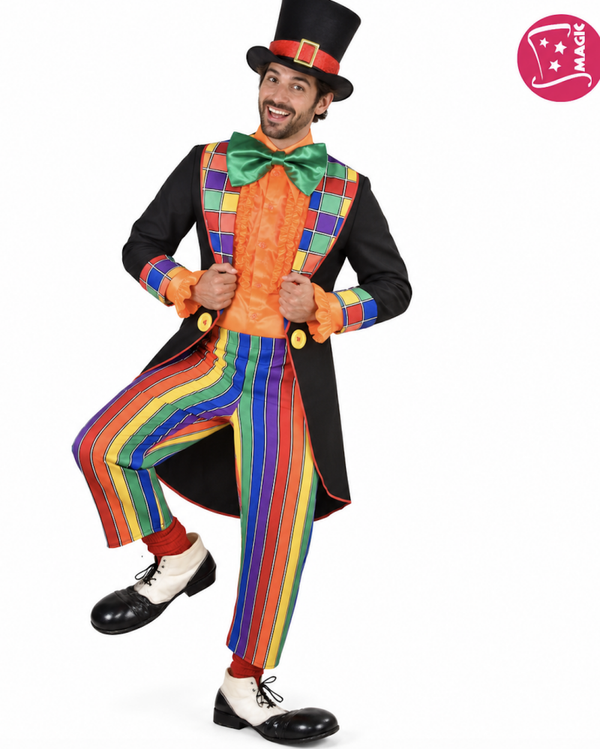 🔥 OUTLET 🔥 Clown Auguste Kostuum Heren 2-Delig – Slipjas & Gestreepte Broek