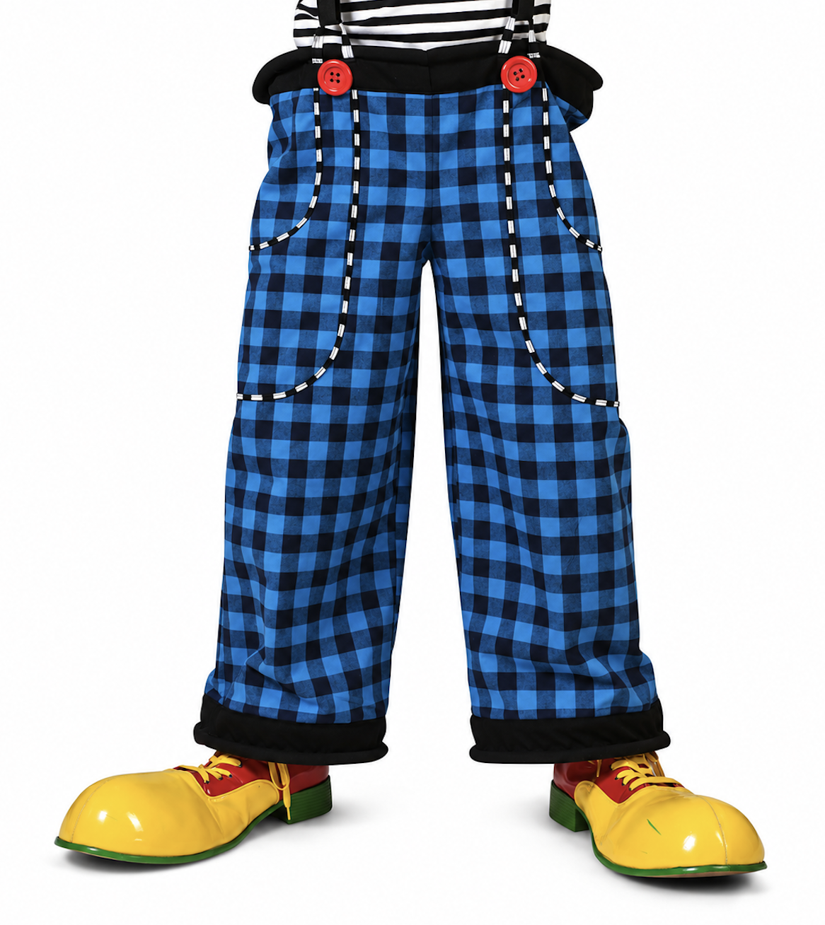 Clownsbroek Geblokt Blauw met Bretels – Ruime Circus Clownsbroek