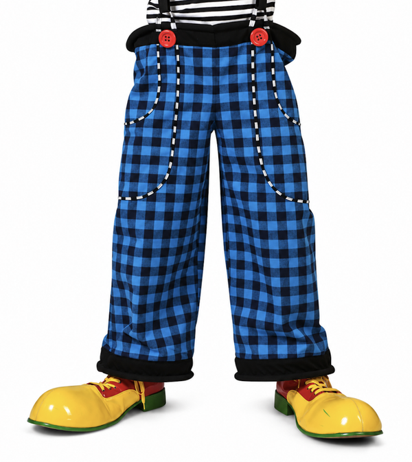 Clownsbroek Geblokt Blauw met Bretels – Ruime Circus Clownsbroek