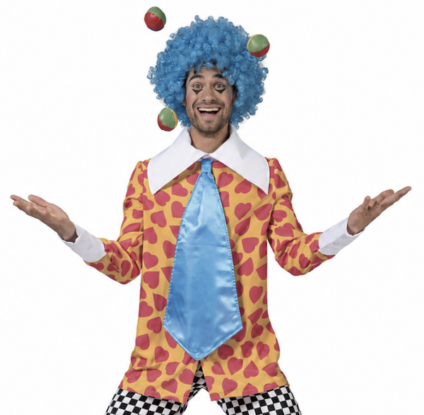 Clown Blouse met Stropdas Hartjes Heren – Kleurrijke Circus Clownsblouse