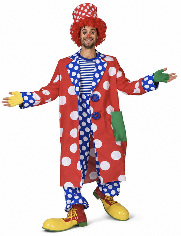 Clown Cookie Jas Heren – Lange Vrolijke Circus Jas met Stippen & Knopen