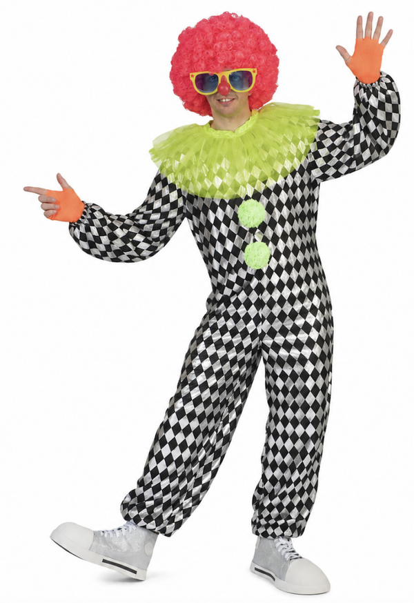 🔥 OUTLET 🔥 Clown Kokki Jumpsuit met Kraag – Zwart/Wit Harlekijn Pak