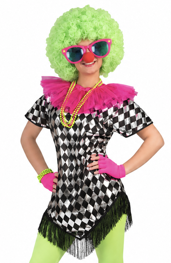 Clown Peppina Jurk met Kraag Dames – Zwart/Wit Harlekijn Jurkje