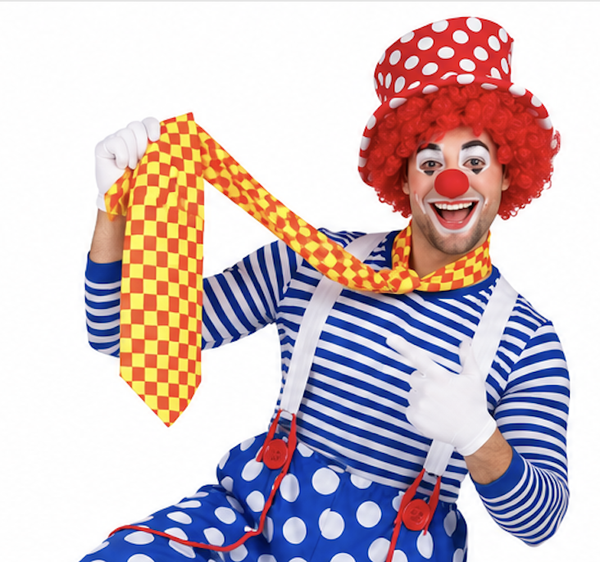 Mega Stropdas Clown – Geel/Oranje Geblokte Reuzenstropdas