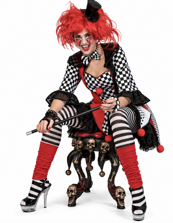 Jester Harlequin Pak Dames – Korte Tuniekjurk met Ruiten & Pompons