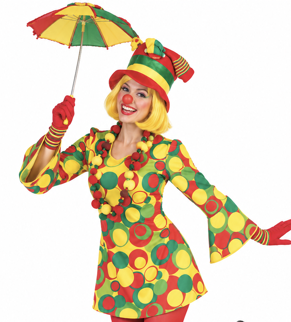 🔥 OUTLET 🔥 Kleurrijk Clownsjurkje Dames – Rood-Geel-Groen Cirkel & Bollen Feestjurkje