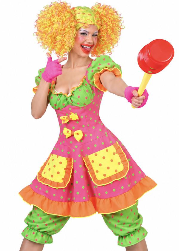 🔥 OUTLET 🔥 Clown Fluorina Kostuum Dames – Pokey Dot Fluo Clowns Outfit