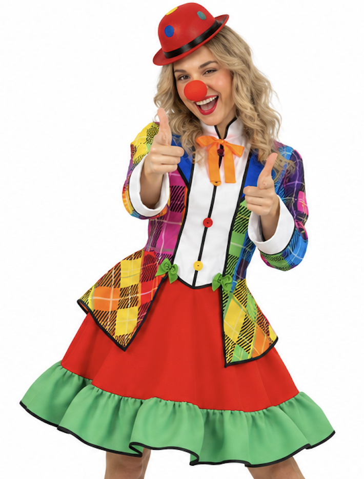 Regenboog Clown Rose Jurkje Dames – Kleurrijke Circus Clownsjurk