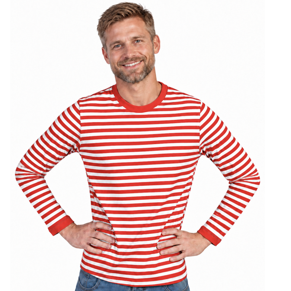 Rood-Wit Gestreept Heren Shirt | Perfect voor Carnaval, Waar is Waldo & Themafeesten