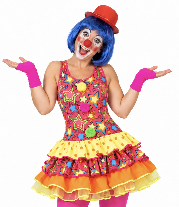 🔥 OUTLET 🔥 Kleurrijk Clownsjurkje voor Dames met Sterren & Ruffles