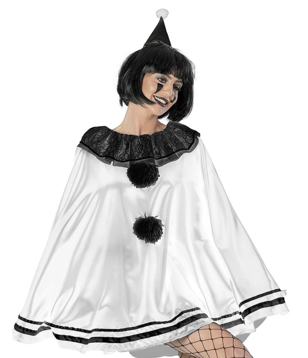 Witte Pierrot Bodhi Set met Cape, Kraag & Hoed voor Dame
