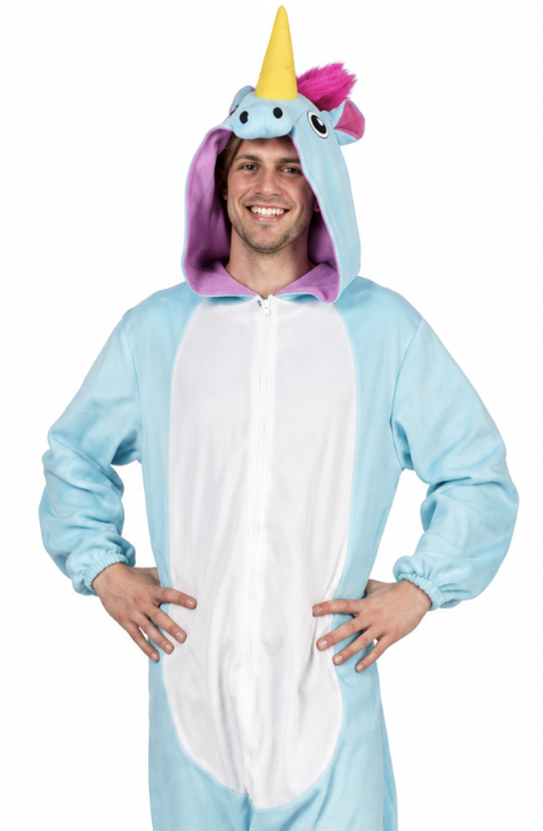 Unicorn Jumpsuit Blue Berry voor Volwassenen | Lichtblauwe Eenhoorn Jumpsuit met Capuchon