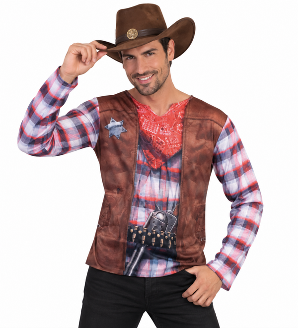 3D Cowboy T-shirt Heren – Photoprint Shirt met lange mouwen voor Carnaval & Western Feest
