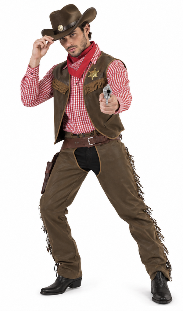 Cowboy Wade Set – Bruin Lederlook Vest & Chaps.
