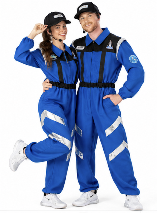 Astronaut in Training Kostuum Volwassenen – Blauwe Unisex Jumpsuit met Pet