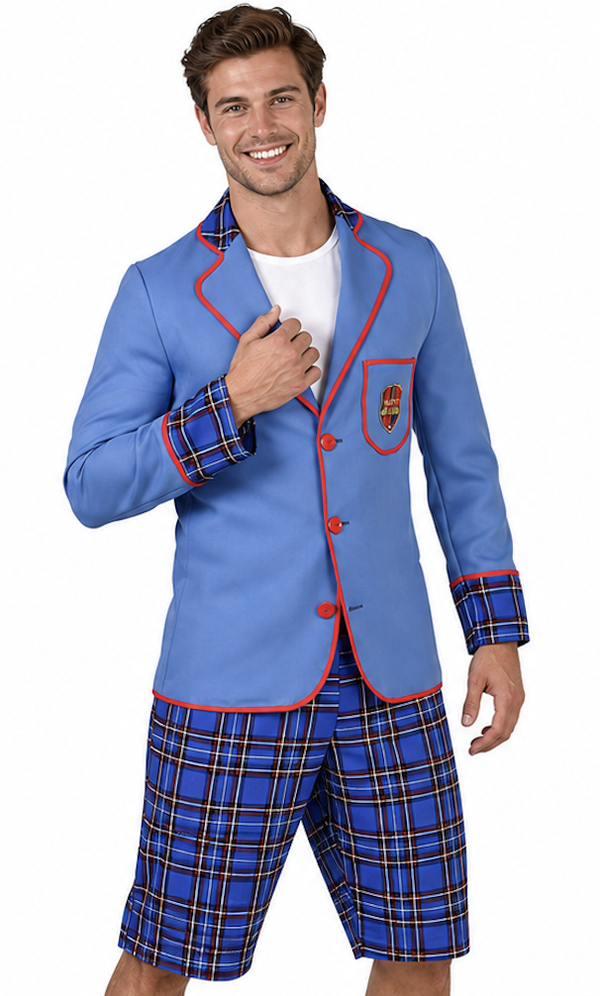 Schooljongen Uniform Kostuum Heren – Blauwe Blazer & Geruite Broek Set