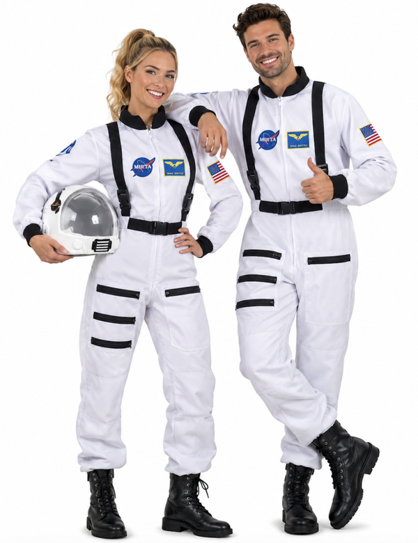 Space Shuttle Commandant Kostuum Unisex – Witte Astronauten Jumpsuit