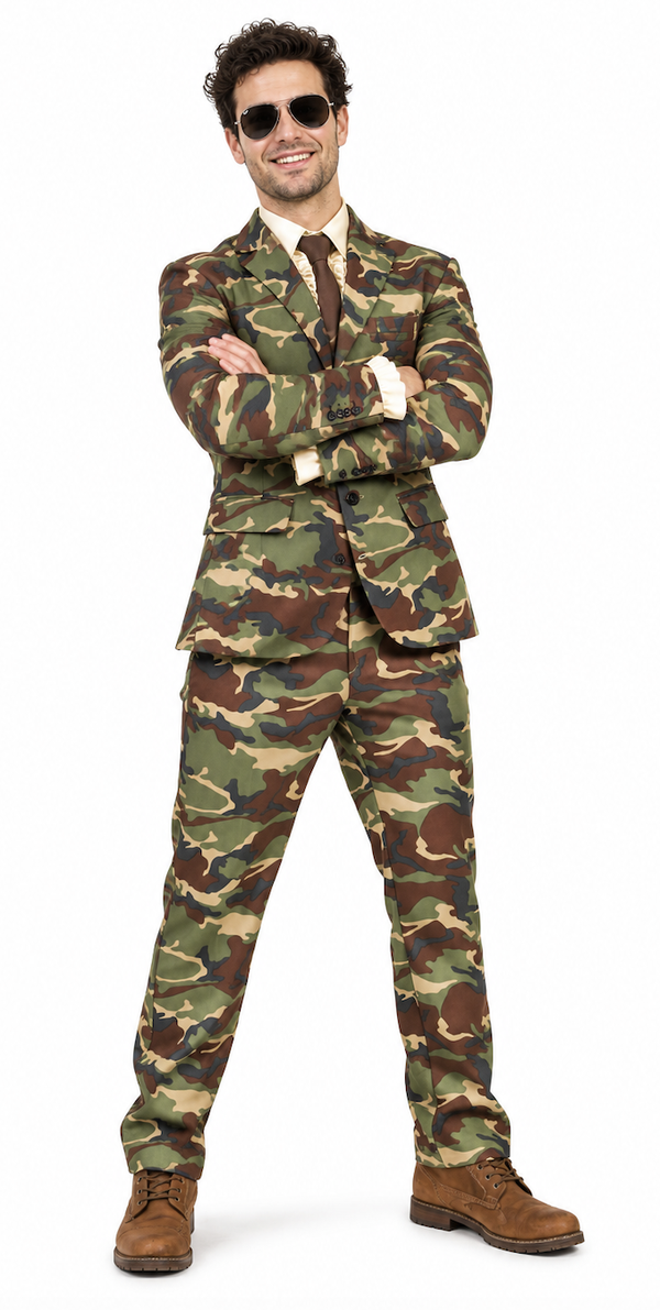 🔥 OUTLET 🔥 Tuxedo Trevor New Camouflage Kostuum Heren – Leger Suit met Vest, Broek & Stropdas