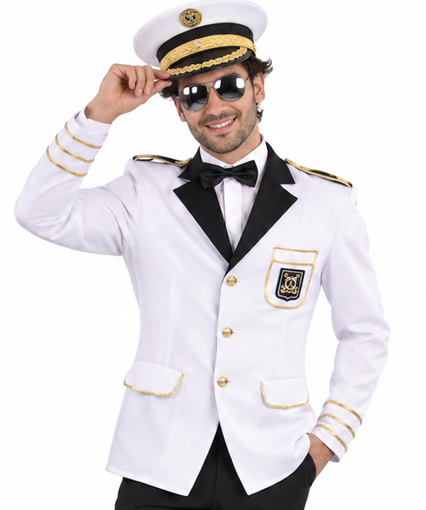 Jas Kapitein Collin Heren – Witte Marine Kapitein Colbert met Gouden Accenten