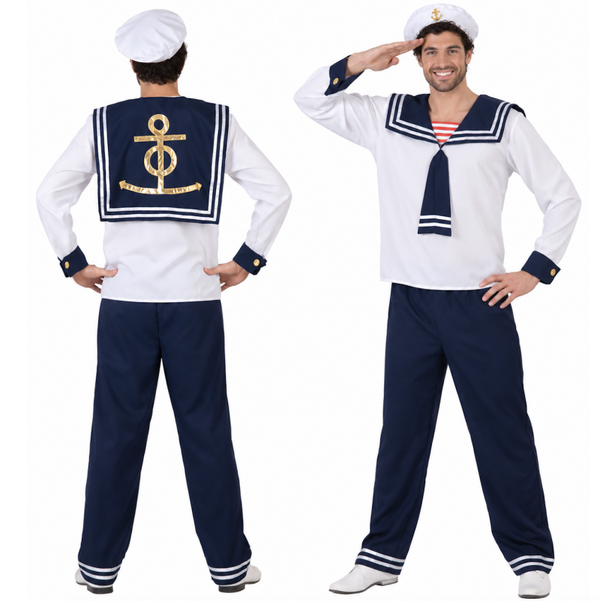 Matroos Salvatore Kostuum Heren – 3-Delige Marine Matrozen Outfit (Hemd, Broek & Muts)