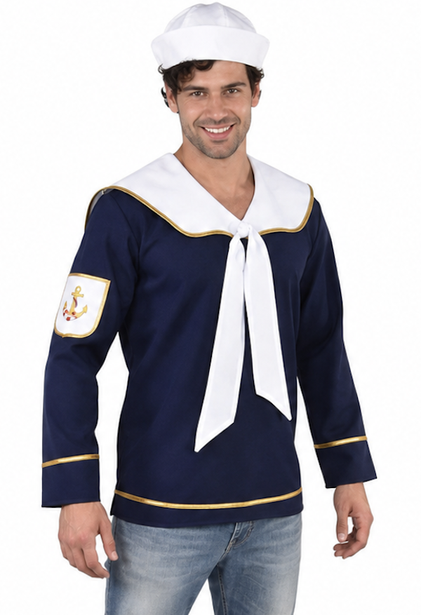 Matroos Storm Shirt Heren – Marineblauw Matrozen Overhemd met Kraag & Strik