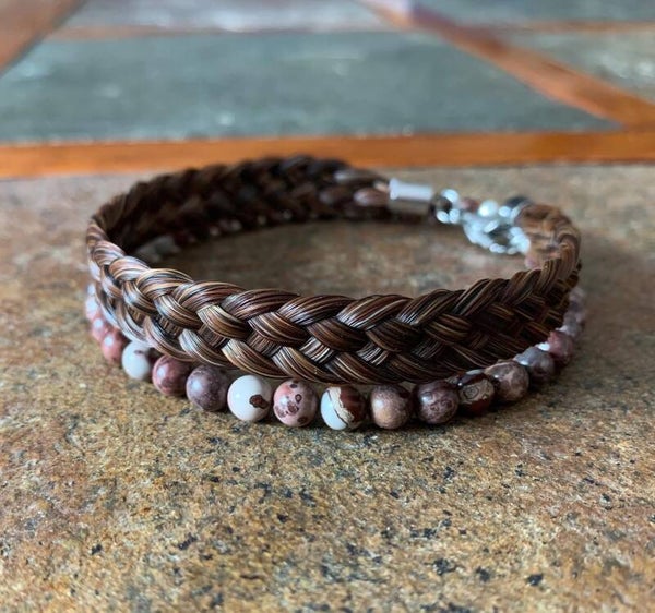 Flat braid bracelet with semi precious stones