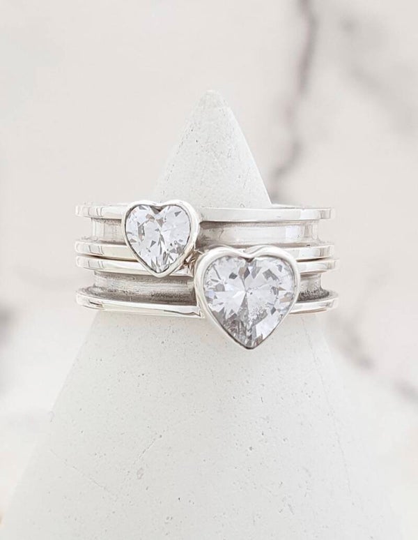 Sterling silver ring with heart zircon