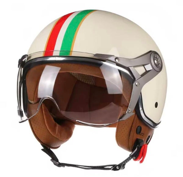 🏍️ Casque Moto Vintage 3/4 — Homme & Femme