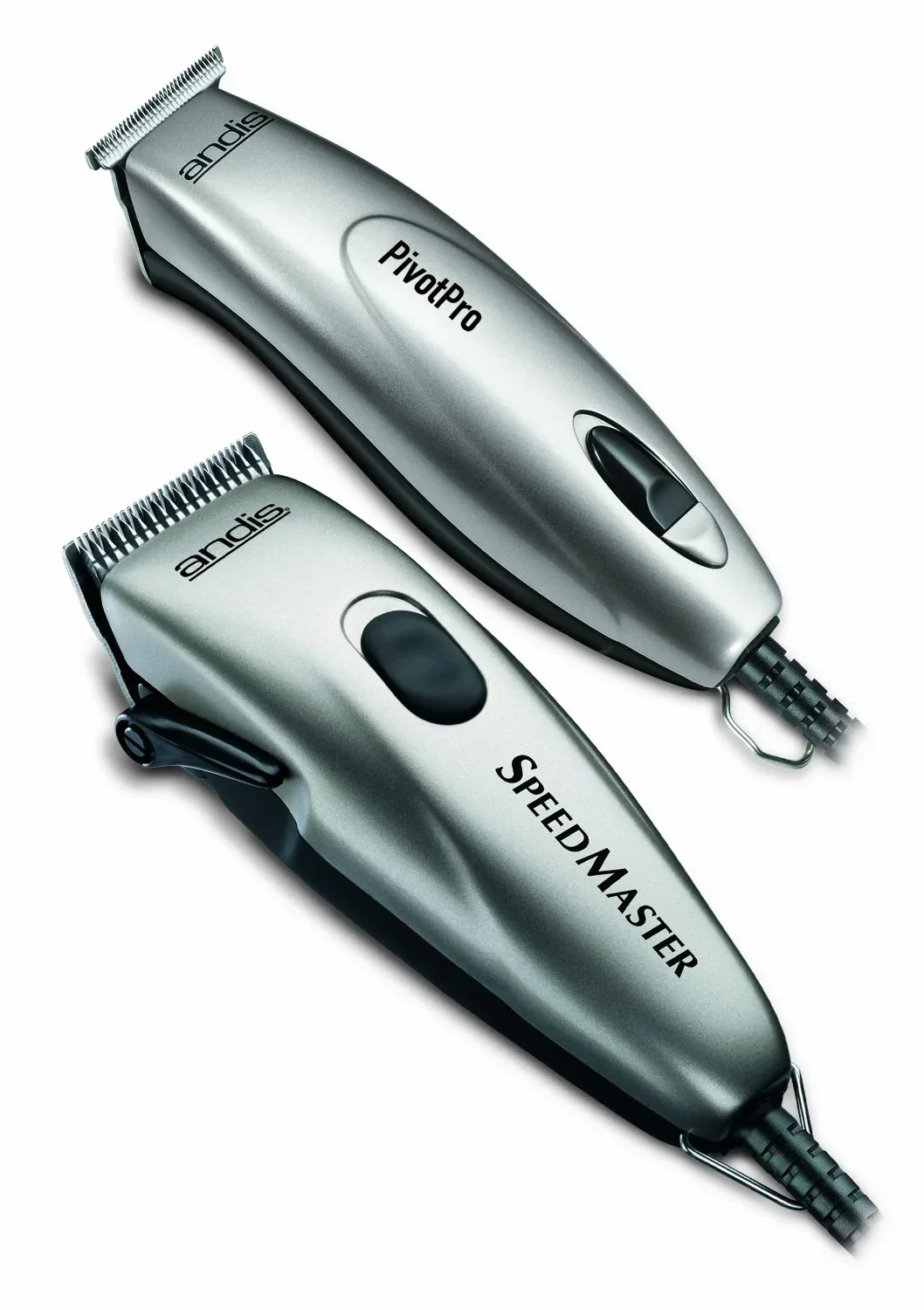 Andis 23965 Juego profesional de cortapelos y recortador de barba PivotPro y SpeedMaster, plateado