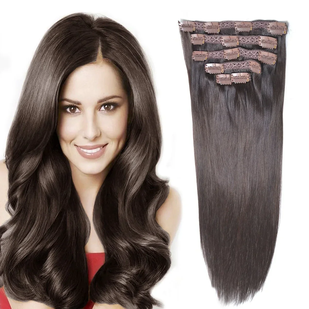 Extensioens de cabello humano con pinzas. , 14"
