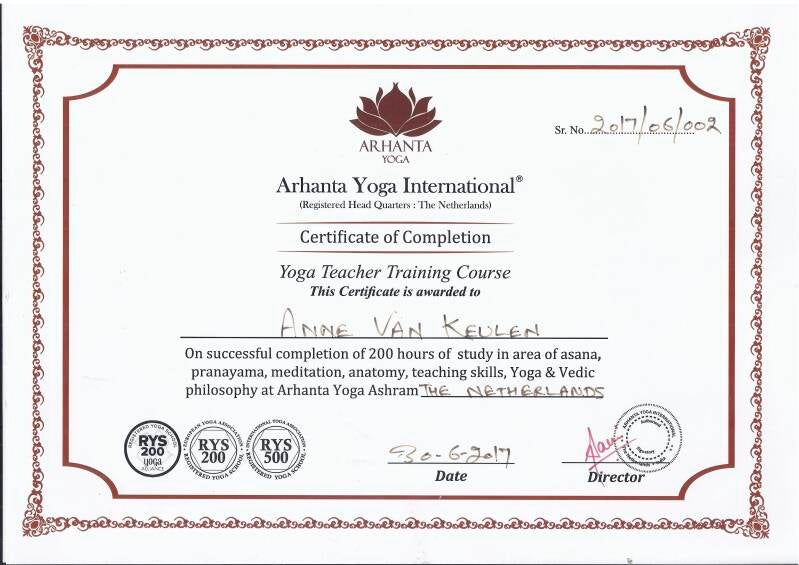 Arhanta 200hrs Certificate AnnevanKeulen