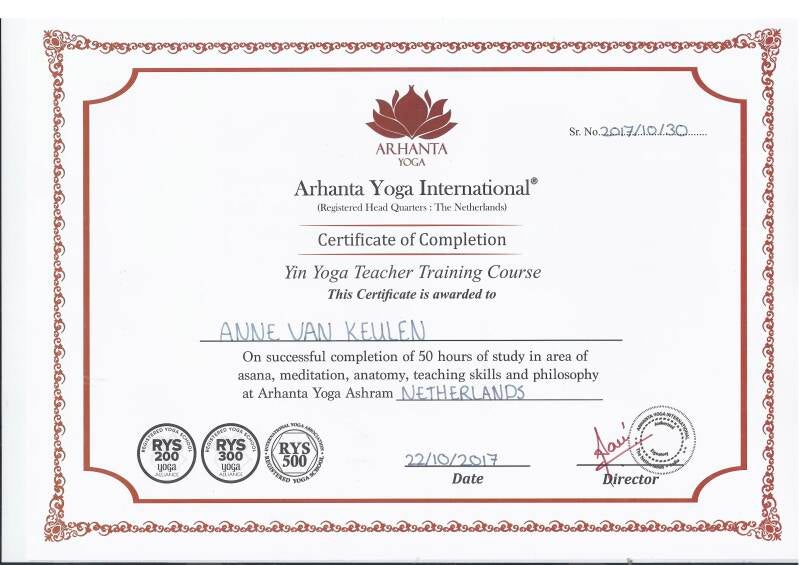 Arhanta 50hrs Yin Yoga Certificate Anne van Keulen