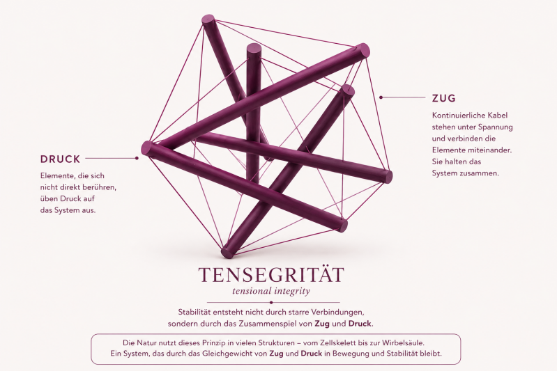 Tensegrity-Modell zur Veranschaulichung von Zug und Druck in der Biotensegrität und im faszialen Netzwerk des Körpers.