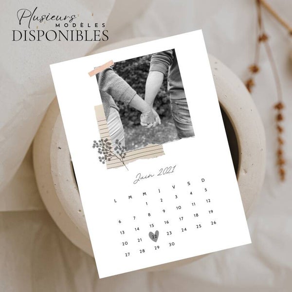 Affiche Couple Calendrier avec Photo | Date Importante | Rencontre | Mariage | PACS | Saint Valentin