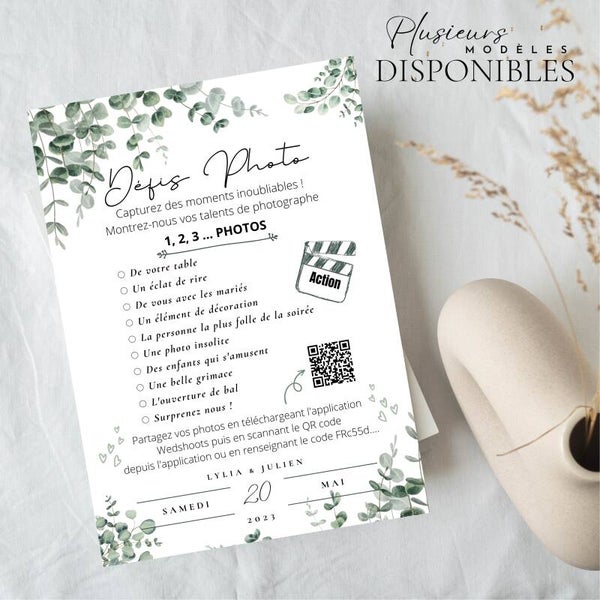 🌿 Défis Photo | Animation Événement | Affiches ou Cartes | Partage des photos via WedShoots - Messenger - WhatsApp - ....