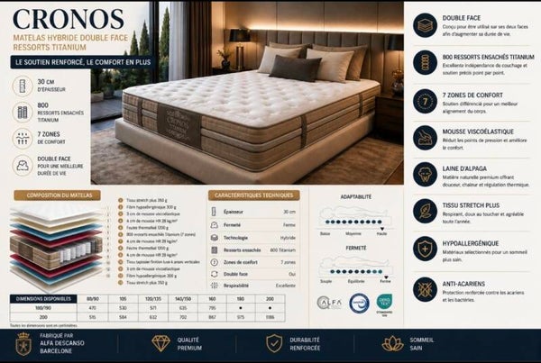 CRONOS – Matelas Hybride Haut de Gamme 30 cm