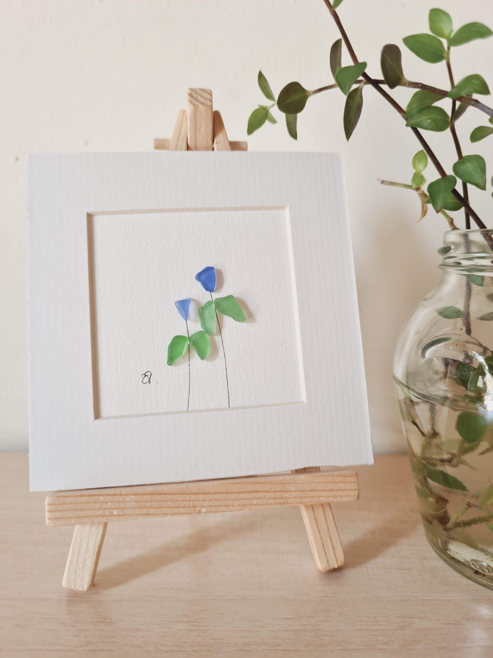Unframed, sea glass flowers