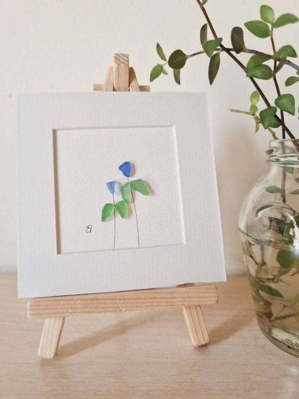 Unframed, sea glass flowers