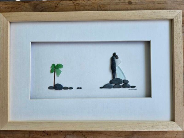 Seaglass and rock art couple, 25x40