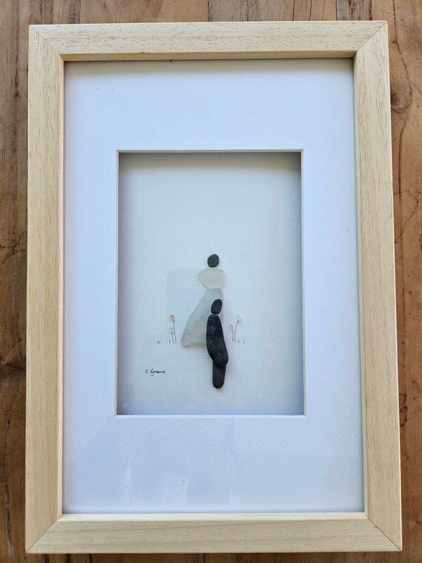 Rock art Couple and Seaglass, 20x30