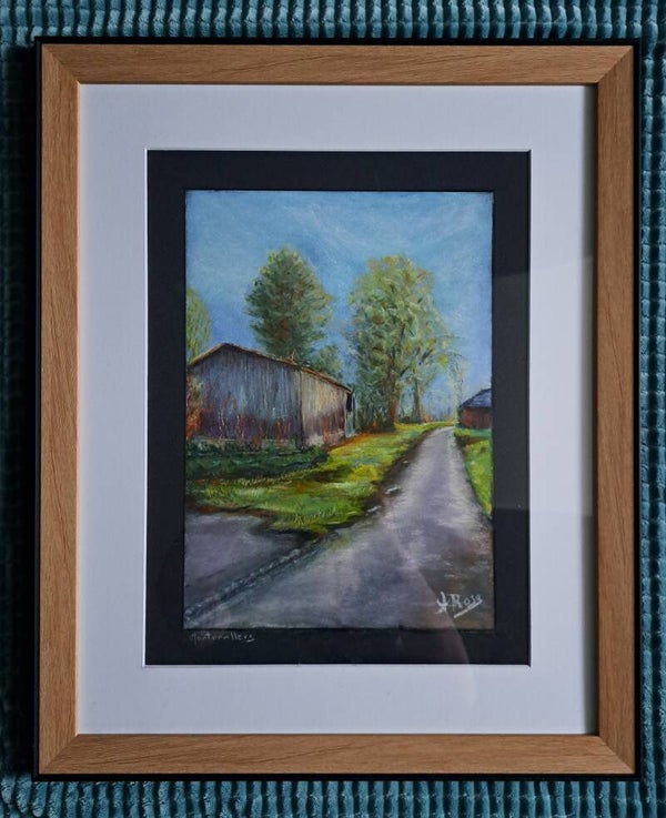 Tableau Pastels 30x40 cm Montonvillers 80, encadrement  de qualité 45x55 cm avec passe partout