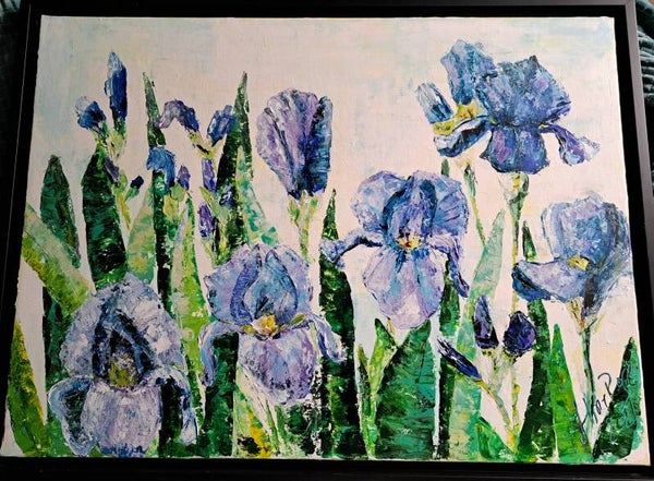 Tableau couteau acrylique iris  73 x54